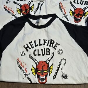Kids Hellfire Club Graphic Baseball Tee - White & Black Medium And Large